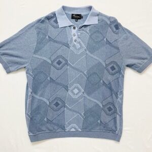 Vintage Toscani Knit Polo Shirt Large Short Sleeve Textured Geometric Pattern